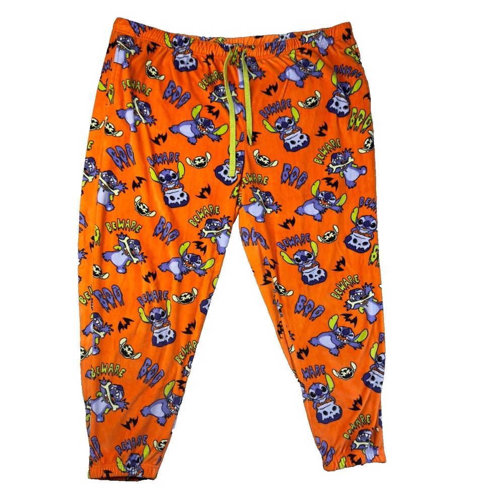 Disney Pajama Pants Womens 3X Orange Lilo & Stitch Halloween Joggers Spooky Soft